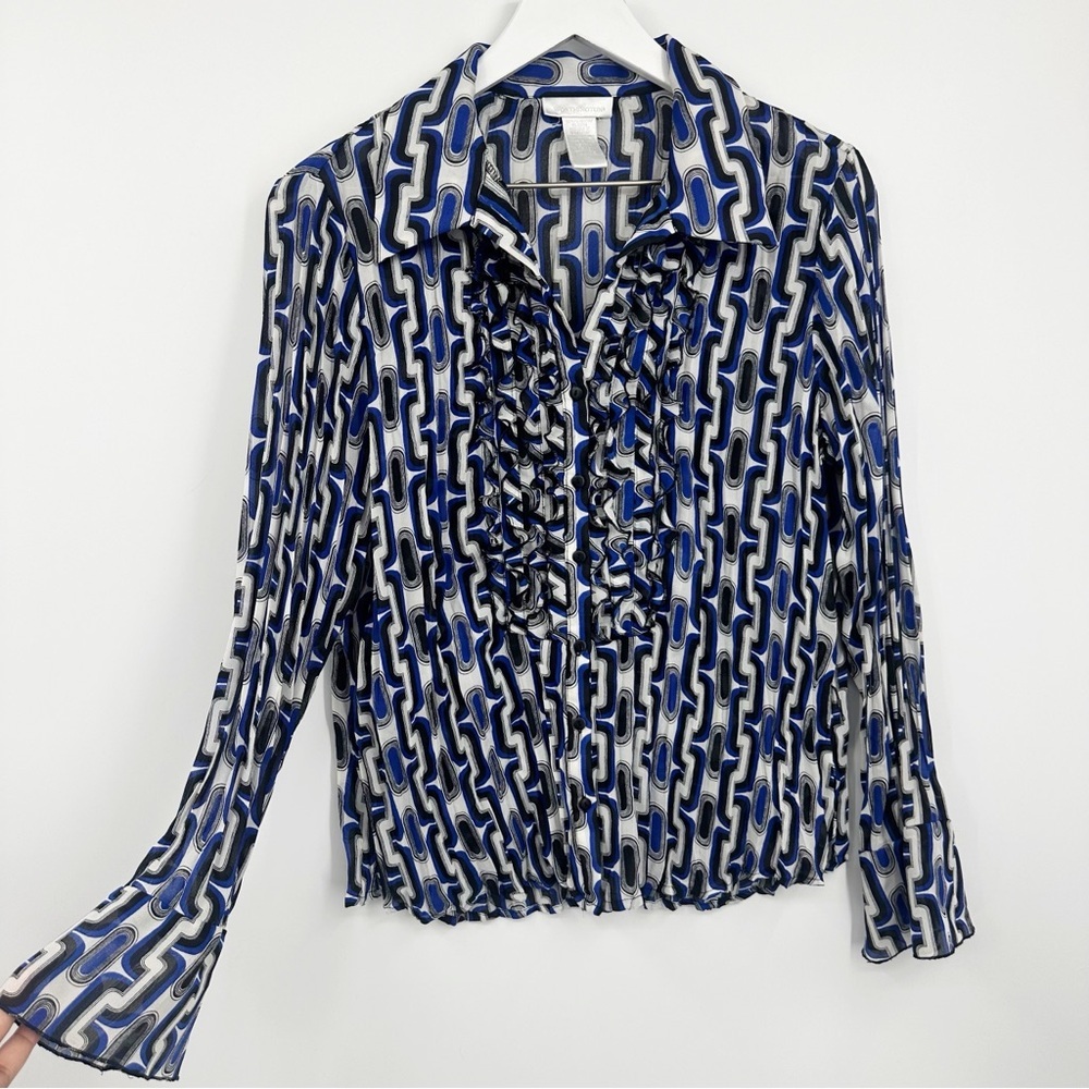 Vintage Y2K Blue Button Up Shirt Size Large Whimsical Goth Early 2000s